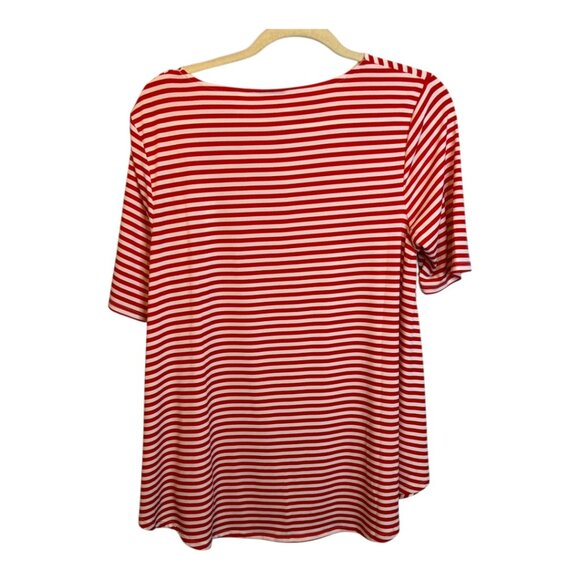 Chico's Shirt Women's Size Medium Isla Capri Peek-A-boo Cutout Stripes Red White - Picture 2 of 4